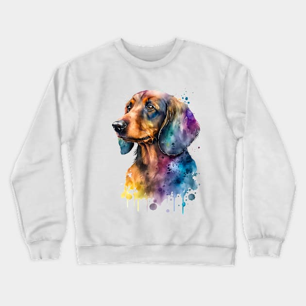 Rainbow Dachshund Watercolor Art Crewneck Sweatshirt by doglovershirts